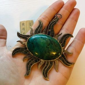 Vintage Sterling Silver Sun Pendant with Stone Accent